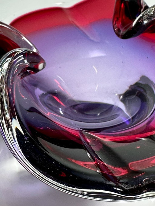 Vintage Ashtray / Vide Poche Josef Hospodka - Chřibská Bohemian Cranberry Violet Glass Sklo Skrdlovice Bohemia Mid - Century