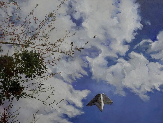 Original Oil Painting Modern Art Landscape Sky Walk Under The Moon – Paintings & Drawings, Canvas (photo 4 of 7)