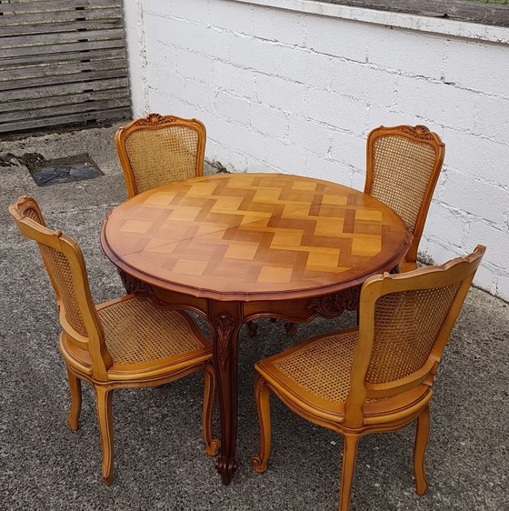 French Vintage Marqueterie Dining Table-Extendable Cherrywood Table-Style Louis XV-80s (photo 6 of 18)