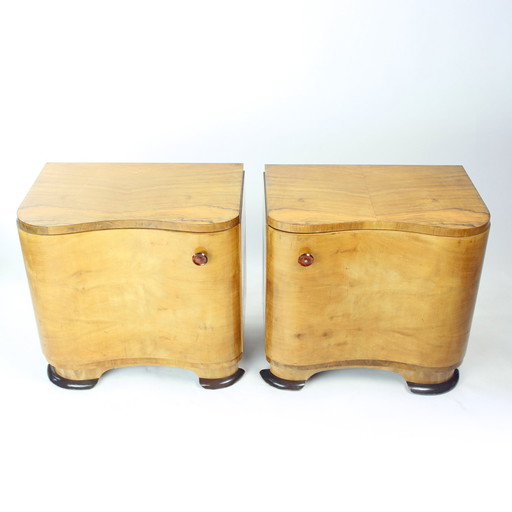 Set of Art Deco Bedside Tables in Walnut, Czechoslovakia 1940s