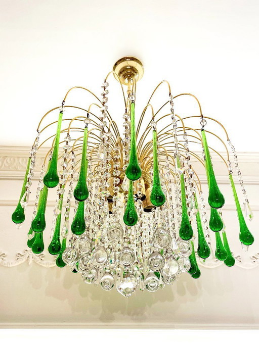 Lustre cascade vintage italien de Murano vert – années 1970
