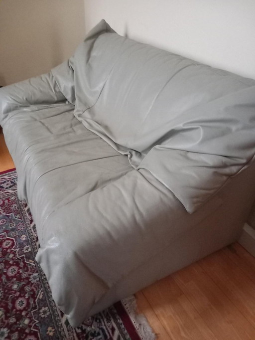 Retro vintage design lichtgrijze leren 2-zit