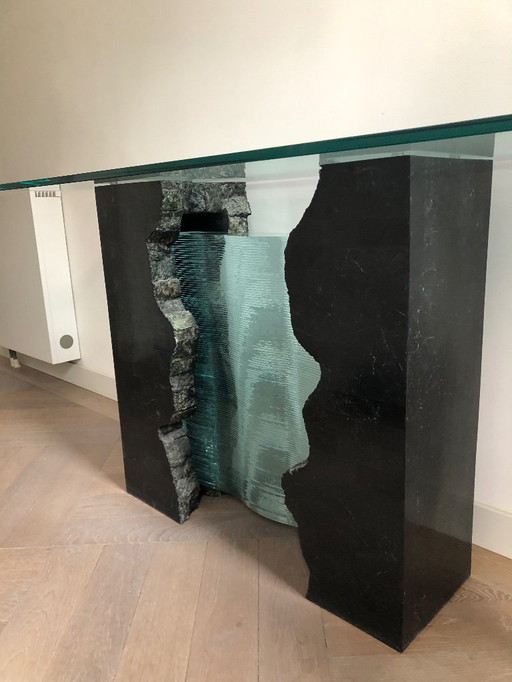 Vintage Roche Bobois console van - Glass curtain with marble