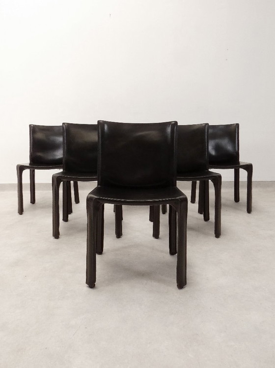 Cassina Cab 412 Stühle - schwarzes Leder, Esszimmerstühle, Vintage (Foto 9 von 15)