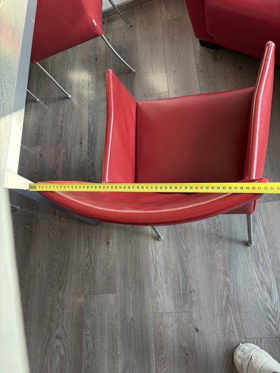 Image 1 of Rode leren eetkamer stoelen