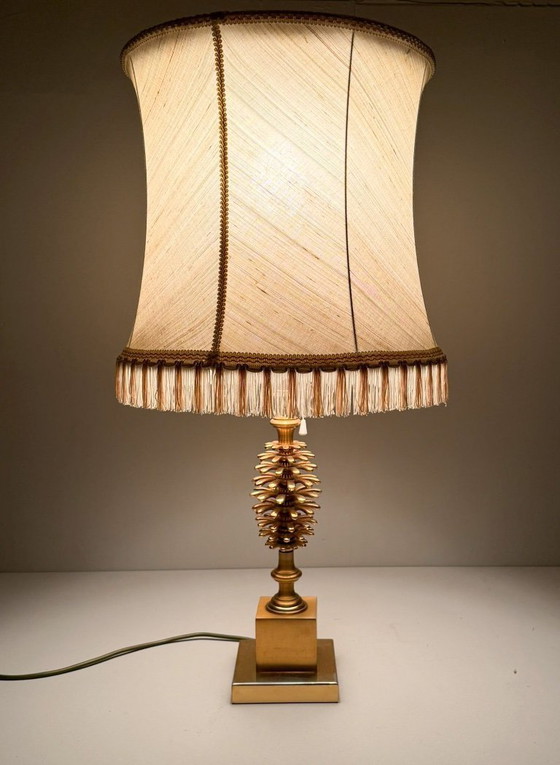 Image 1 of Set of 2 table lamps by Maison Charles, Hollywood Regency, pine cone/pine, France, 1970s