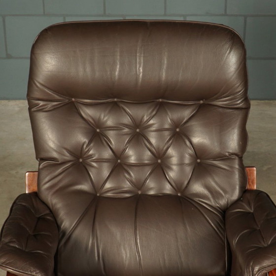 Image 1 of Vintage lederen draaifauteuil – bruin – jaren 70