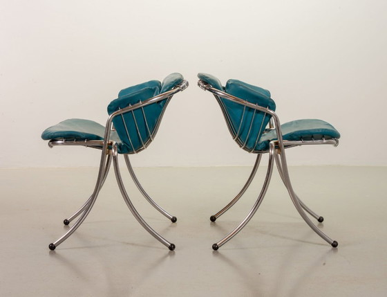 Gastone Rinaldi Italienisches Mid-Century Design Esszimmerstühle aus hellblauem Kunstleder, Modell Lynn für (photo 5 of 10)