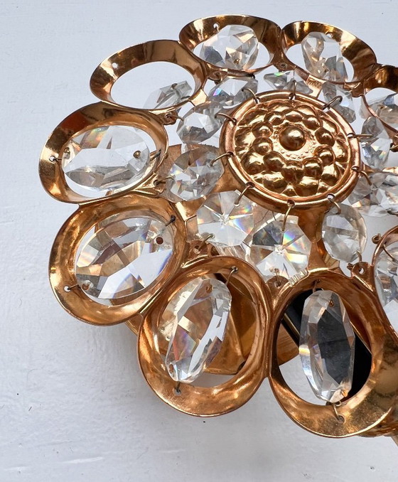 Image 1 of Brass and crystal Art Deco wall lamp attributed to PALWA, 1960s