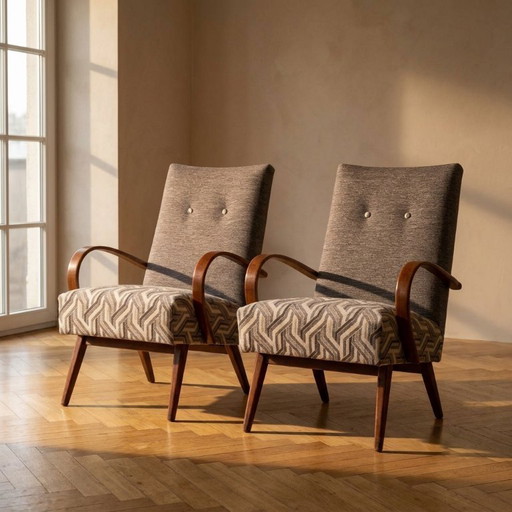 Fauteuils restaurés en bois courbé par Jaroslav Šmídek, paire, Tchécoslovaquie, nouveau revêtement gris et (photo 2 of 8)
