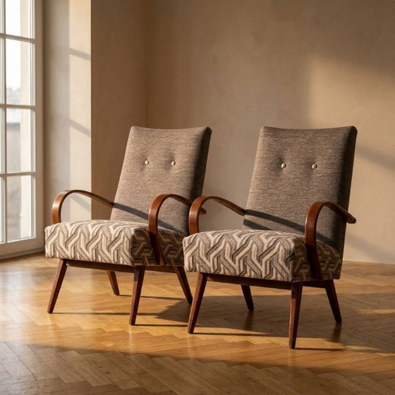 Fauteuils restaurés en bois courbé par Jaroslav Šmídek, paire, Tchécoslovaquie, nouveau revêtement gris et (photo 2 of 8)