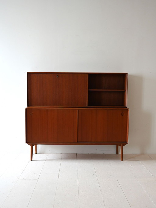 Danish Vintage Sideboard with Drop-Down Door and Sliding Panels