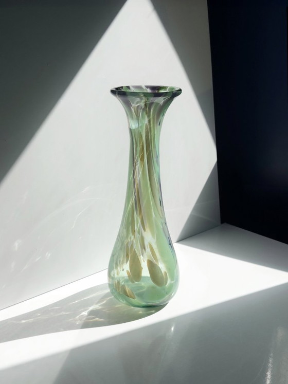 Vaso in Vetro Artistico Vintage Verde Chiaro, Viola & Beige, Vetro Soffiato, Anni '70 – Vasi, Murano Glass (photo 4 of 5)