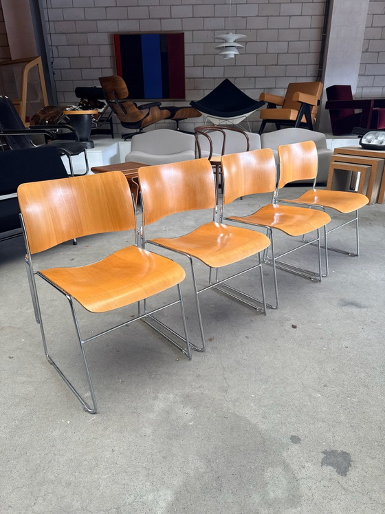 Set of 4 Howe 40/4 chairs, Dining chairs, Wood, Chrome, Brown (photo 2 of 15)