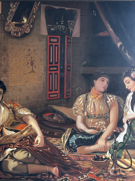 Image 1 of Monumental oil on canvas after Eugène Delacroix – Women of Algiers in their apartment