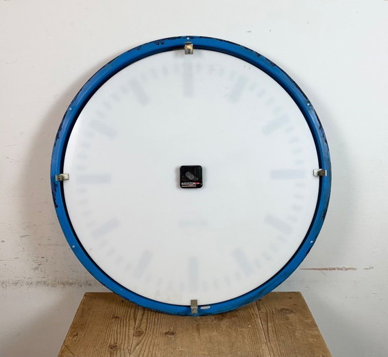 Image 1 of Grote blauwe Duitse industriële fabriekswandklok van Burk, jaren 60