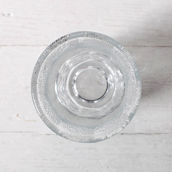 Image 1 of Vintage Clear Leaf Pattern Textured Glass Flower Vase / Fidenza / Italy / 1970s