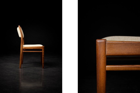 Image 1 of Chaises danoises vintage en teck et tissu beige, style moderne du milieu du siècle, années 1960, lot de 4