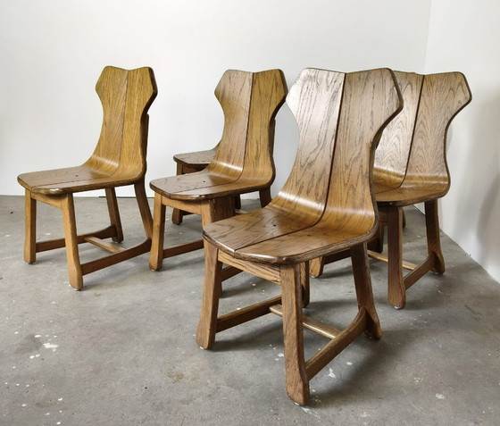 Image 1 of Brutalistische Esszimmerstühle aus Eiche