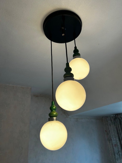 Lampada a sospensione vintage a 3 punti luce (altezza regolabile) – hanglampen, Glass, Metal (photo 2 of 8)