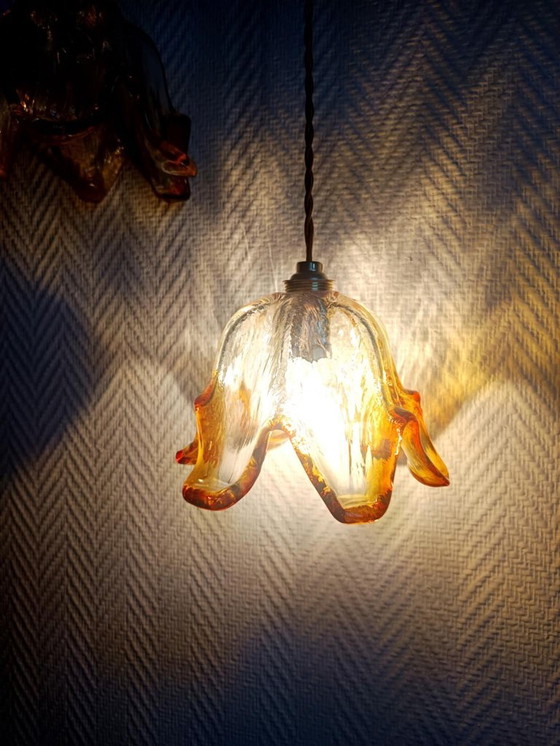 Image 1 of Lámpara colgante Duo Tulip en cristal de Murano, 1970
