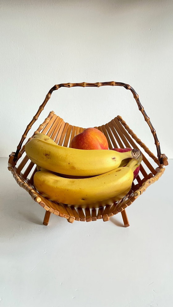 Image 1 of Vintage Wooden and Bamboo Fruit Bowl