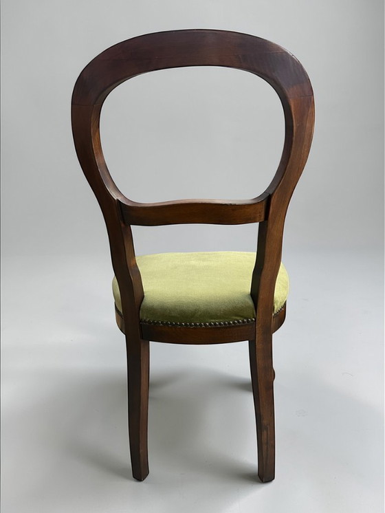 Image 1 of Vintage Holzstuhl im Louis-Philippe Stil | Grüner Polsterstuhl | Antiker Esszimmerstuhl | Massivholz Stuhl Shabby Chic