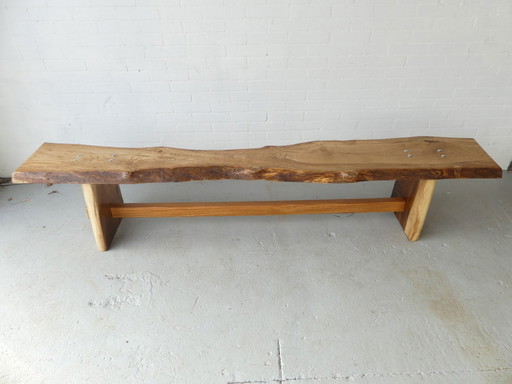 2 panche in legno naturale di quercia, fatte a mano.