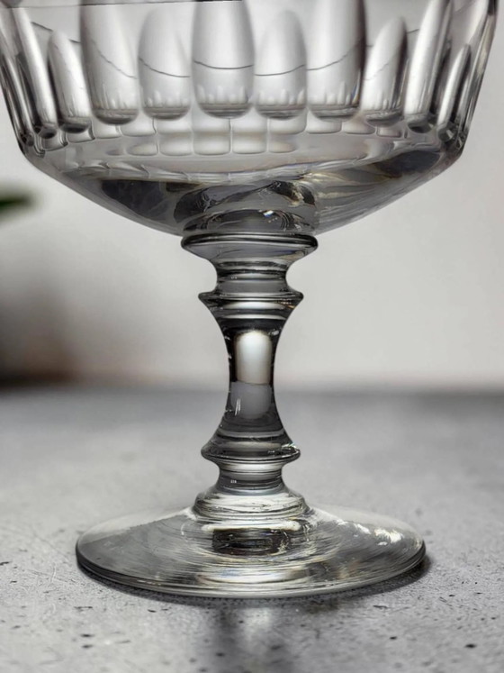7 Kristall-Champagnercoupes aus den 1950er Jahren – Gläser & Karaffe, Crystal, Glass, Art Deco (photo 7 of 11)