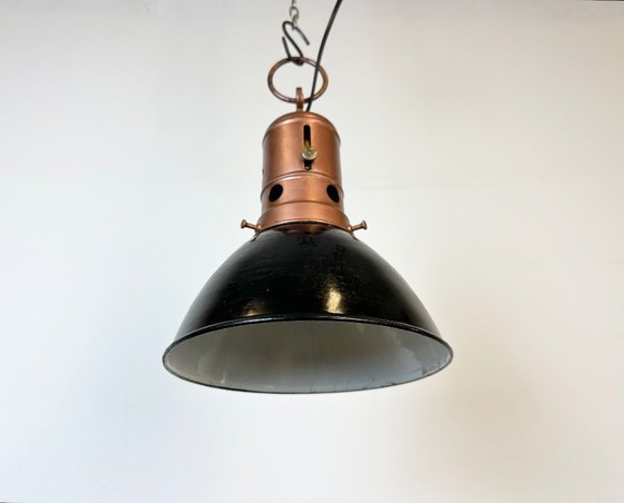Image 1 of Industrial Italian Black Enamel Factory Lamp with Iron Top, 1950s