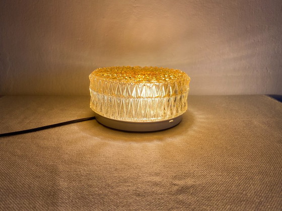 Vintage Geometric Pressed Glass Flush Mount Ceiling Light, 1970s (photo 7 of 11)