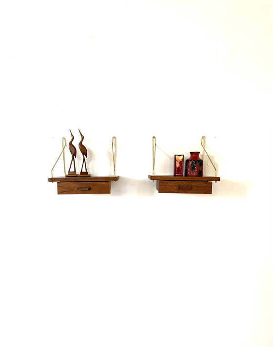 Image 1 of Set of 2 vintage Danish floating bedside tables ‘70s