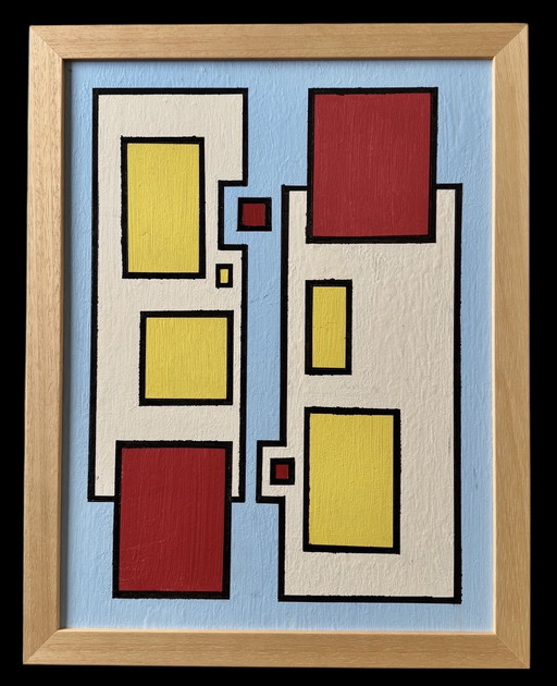 Shozo Hirai - Magnifique peinture constructiviste - suiveur de Piet Mondrian 