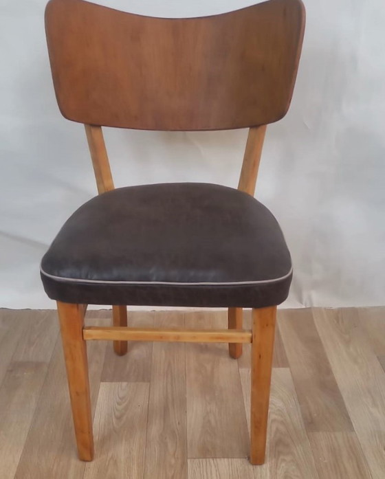 Image 1 of Vintage wood and leather chair - 50s