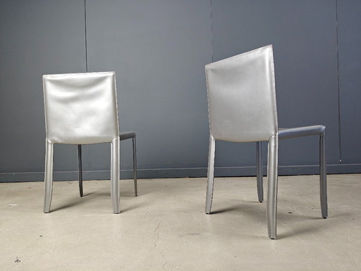 Grey leather dining chairs by Cattelan Italy, set of 8 - 1980s 