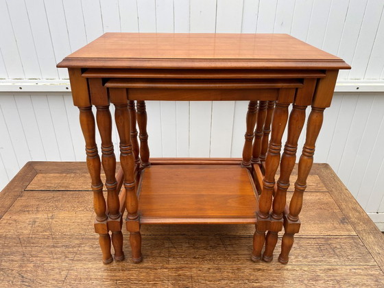 Image 1 of Set of 3 rustic cherry wood nesting coffee tables 1950