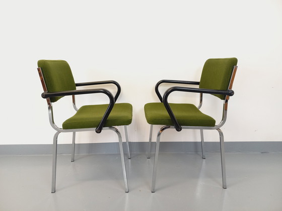 Image 1 of Paar Vintage 70's stoffen en chromen fauteuils