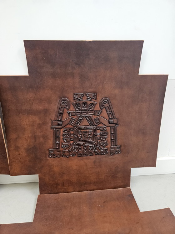 Image 1 of Set van 4 Vintage Leren Wandpanelen/Meubelinzetten Stijl Angel Pazmino 