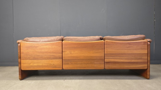 Canapé 3 places en cuir et teck danois, par Mikael Laursen, années 1970