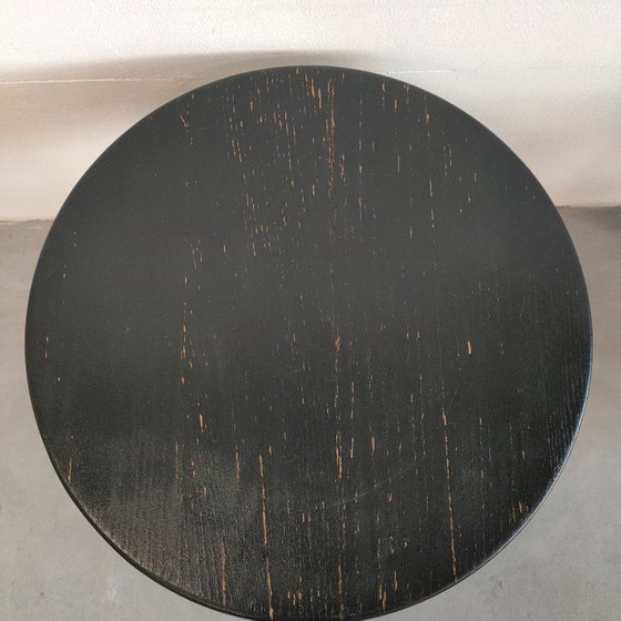 Robuust Rond Bijzet Tafeltje, Bijzettafels, Hout, Zwart, Vintage (foto 3 van 5)
