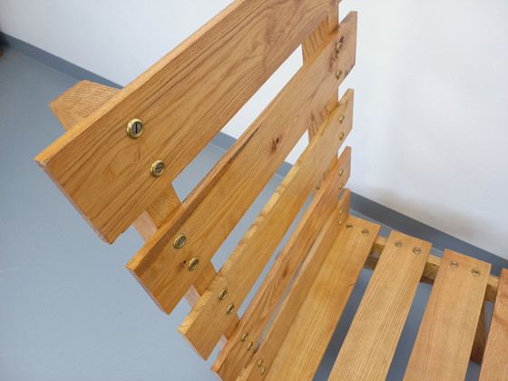 Image 1 of Pair of Vintage 60's Wooden Brutalist Slatted Chauffeured Armchairs