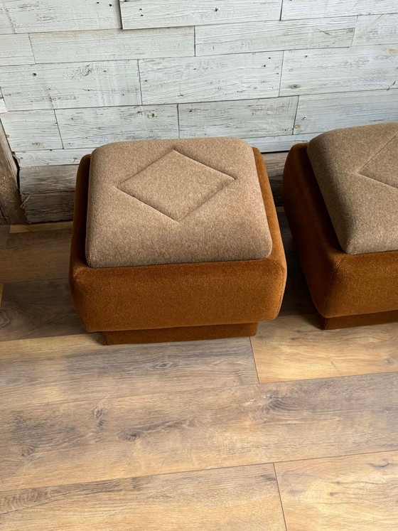 Mid-Century Modern Ottomans in Brown and Beige, 1950s, Set of 2, Footstools & poufs, Mid Century Modern (photo 5 of 6)