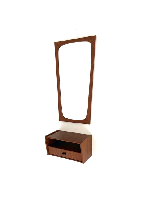 Vintage Danish teak mirror + hallway cabinet, CFC Silkeborg ‘60