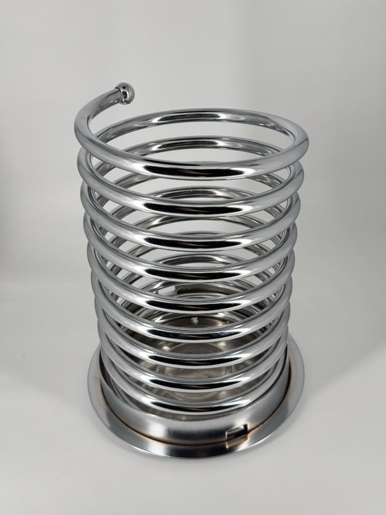 Porte-parapluies spirale vintage en chrome, Postmoderne / Space Age, Objets déco, Métal, Argenté (photo 6 sur 12)
