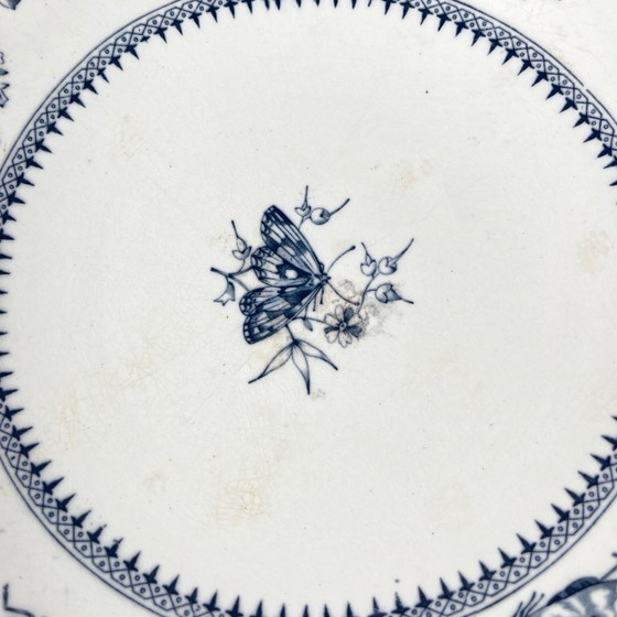 Image 1 of Low blue "Butterfly" compote dish on pedestal by Minton &co, England, 19th century