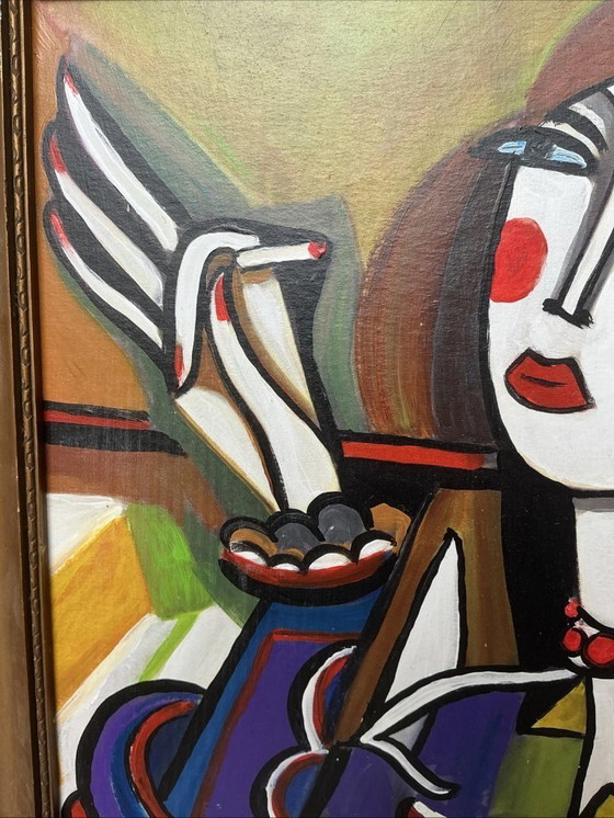 Image 1 of VINTAGE Portrait de style Hugó Scheiber | EXPRESSIONNISTE Cubisme Femme Peinture à l'huile Signée SCHREIBER H