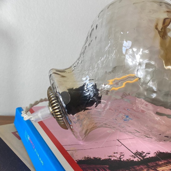 Image 1 of Antique tulip-shaped portable lamp in clear and gold glass