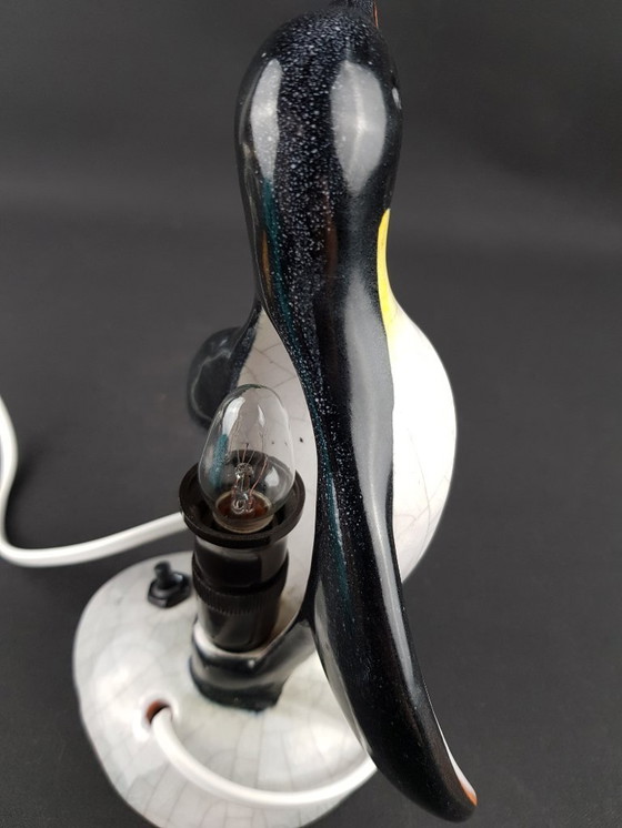 Image 1 of Vintage KARLSRUHER MAJOLIKA Pinguïn Tafellamp, Bedlampje, 1950's