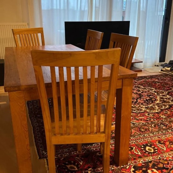 Table de cuisine. Table à manger en teck + quatre chaises – Gold Star Teak, Salles à manger complètes, Wood (photo 3 of 6)