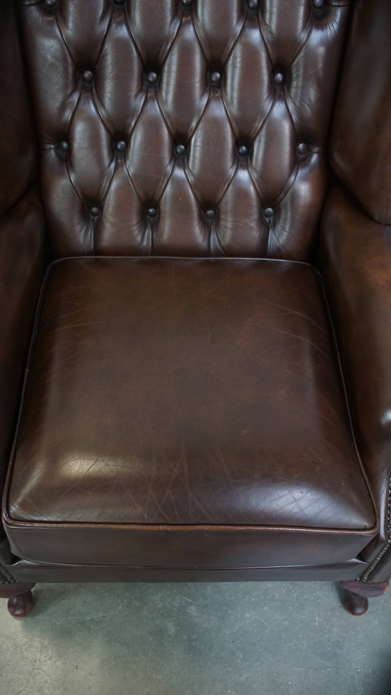 Image 1 of Beef Leather Chesterfield Ear Armchair